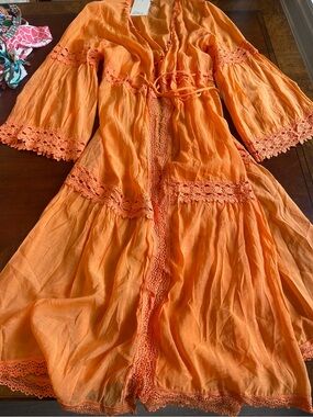NWT Elan coverup coral orange color maxi dress size L new